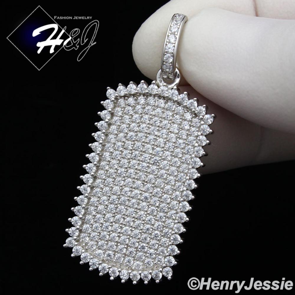 MEN 925 STERLING SILVER LAB DIAMOND ICED BLING DOG TAG HIP HOP PENDANT*SP164