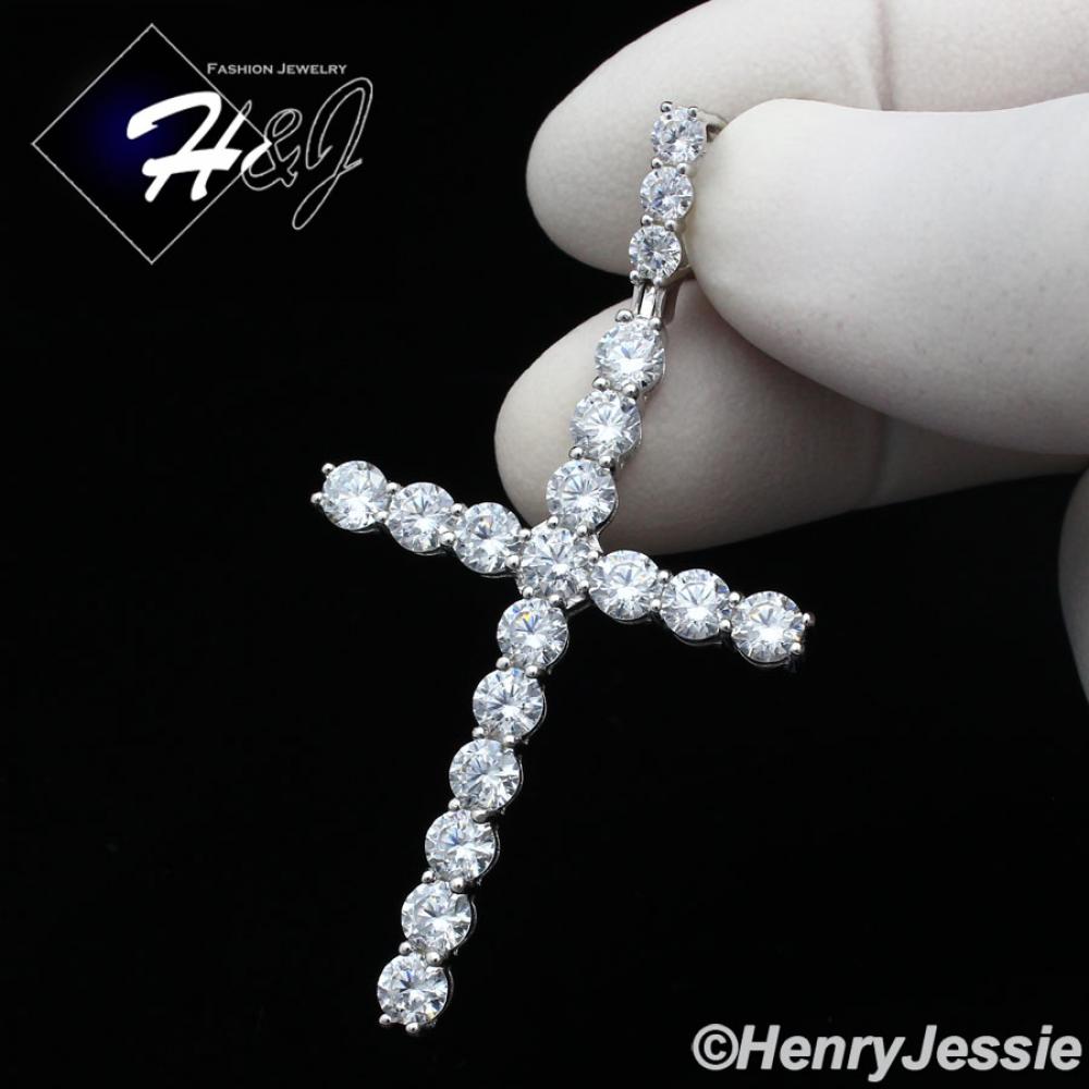 MEN 925 STERLING SILVER LAB DIAMOND ICED BLING CROSS CHARM PENDANT*SP170
