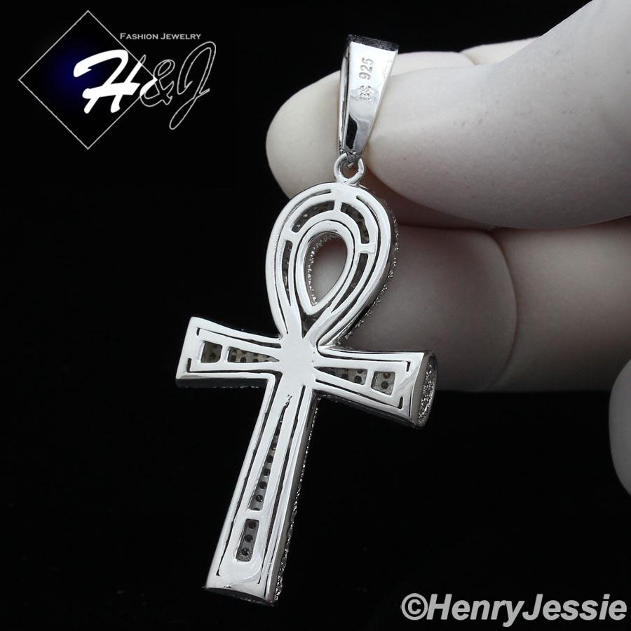 MEN 925 STERLING SILVER ICED OUT BLING SILVER/GOLD ANKH KEY CROSS PENDANT*SP131 
