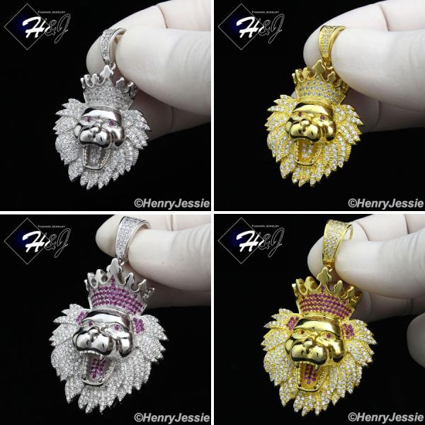925 STERLING SILVER ICED BLING SMALL/BIG LION KING HEAD CROWN PENDANT*SP122