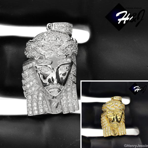 MEN 925 STERLING SILVER ICED BLING SILVER/GOLD JESUS FACE CHARM PENDANT*SP36