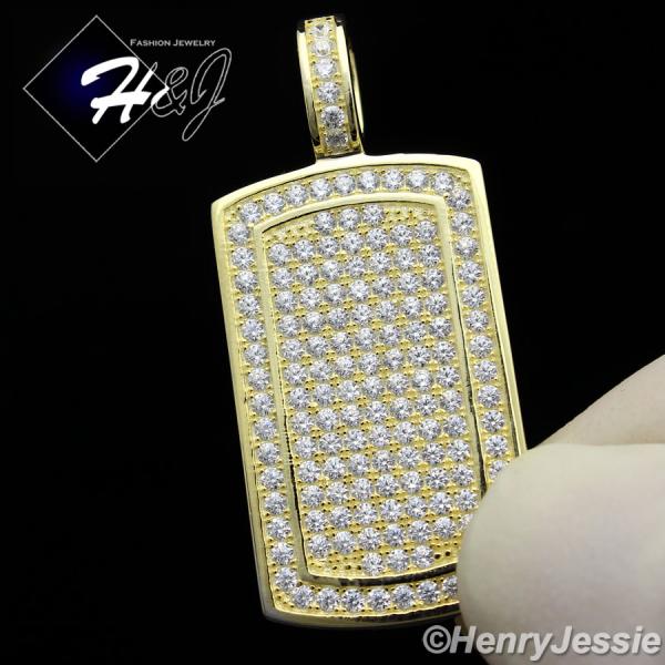 925 STERLING SILVER LAB DIAMOND ICED BLING DOG TAG HIP HOP GOLD PENDANT*SP49