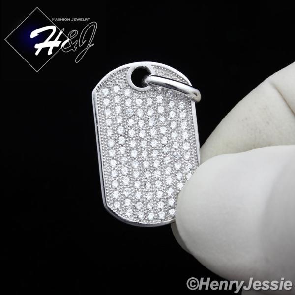 925 STERLING SILVER LAB DIAMOND ICED BLING SMALL DOG TAG CHARM PENDANT*SP55