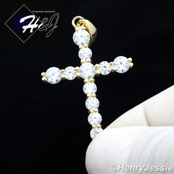 MEN WOMEN 925 STERLING SILVER ICED BLING CROSS GOLD CHARM PENDANT*SP74