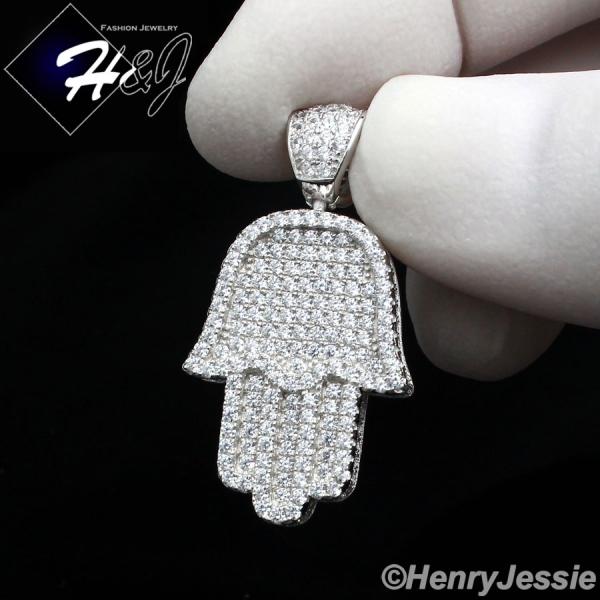 925 STERLING SILVER LAB DIAMOND ICED BLING HAMSA HAND SILVER/GOLD PENDANT*SP94