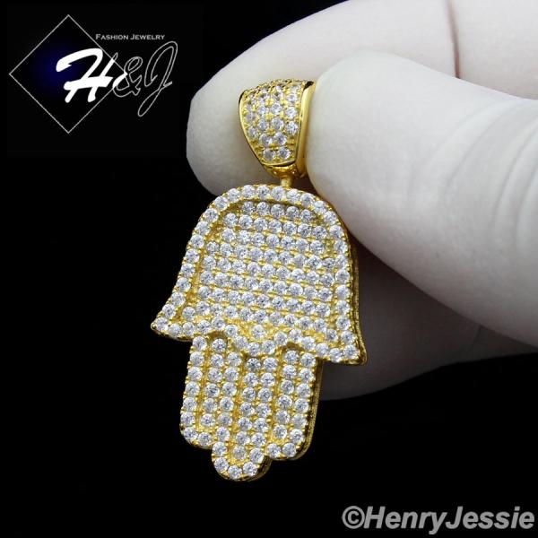 925 STERLING SILVER LAB DIAMOND ICED BLING HAMSA HAND GOLD CHARM PENDANT*GP94