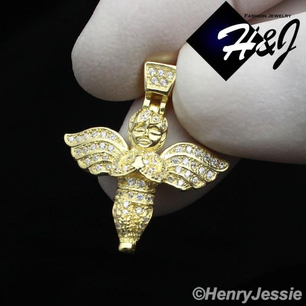 MEN WOMEN 925 STERLING SILVER ICED LITTLE ANGEL WING GOLD CHARM PENDANT*GP95