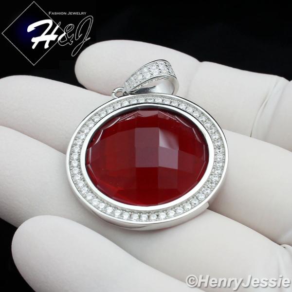 925 STERLING SILVER LAB DIAMOND ICED  BLING HIP HOP ROUND RUBY PENDANT*SP96