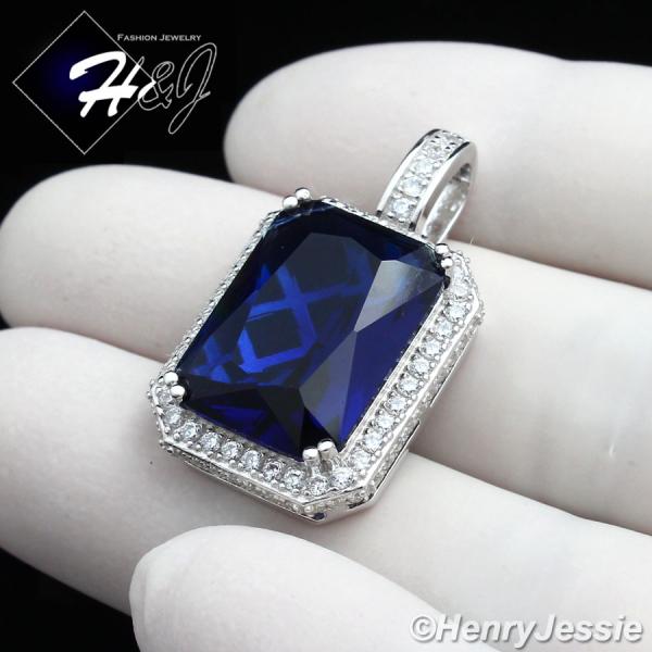 MEN 925 STERLING SILVER LAB DIAMOND ICED BLING HIPHOP SAPPHIRE PENDANT*SP102