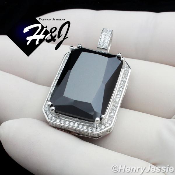 MEN 925 STERLING SILVER LAB DIAMOND ICED BLING HIP HOP BLACK ONYX PENDANT*SP104