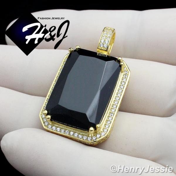 925 STERLING SILVER LAB DIAMOND ICED BLING HIPHOP GOLD BLACK ONYX PENDANT*GP105
