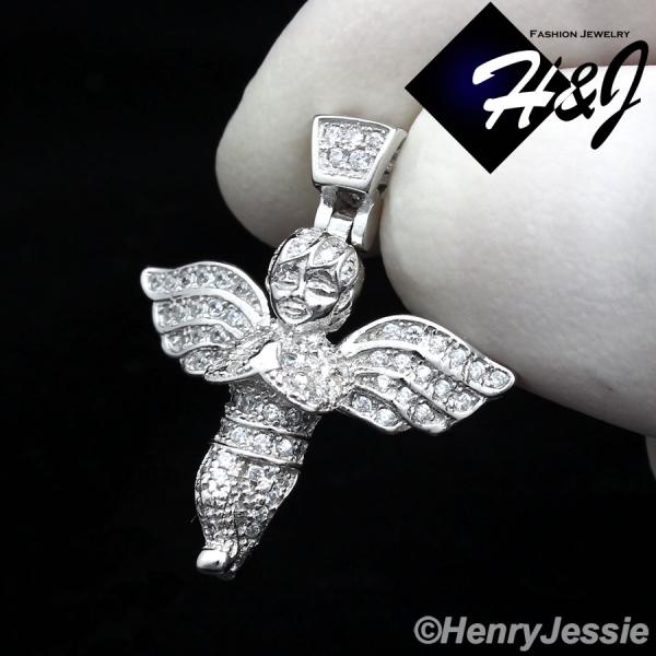 MEN WOMEN 925 STERLING SILVER ICED LITTLE ANGEL WING CHARM PENDANT*SP106