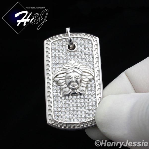 MEN 925 STERLING SILVER ICED BLING HEAD DOG TAG CHARM PENDANT*SP112