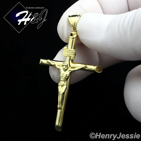 MEN WOMEN 925 STERLING SILVER JESUS CHRIST CROSS CRUCIFIX GOLD CHARM PENDANT*GP116