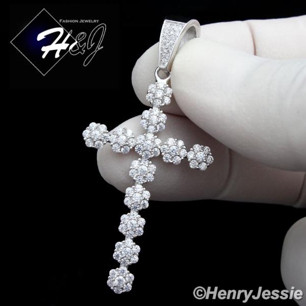 MEN 925 STERLING SILVER ICED BLING ROUND CZ CROSS CHARM PENDANT*SP128