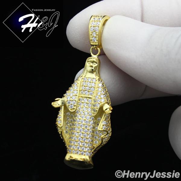 925 STERLING SILVER ICED VIRGIN MARY MOTHER OF JESUS GOLD PENDANT*GP129