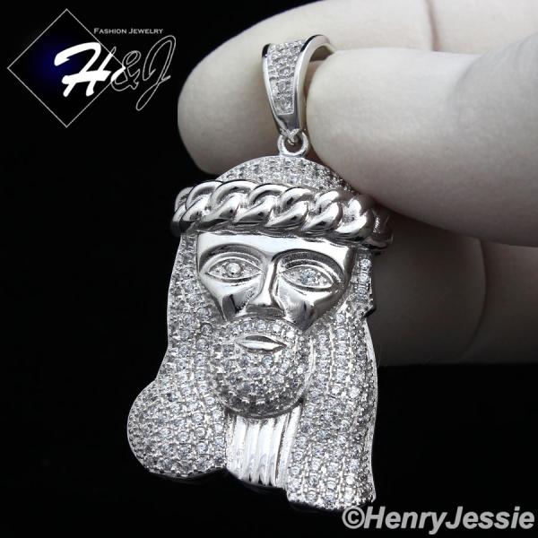 MEN SOLID 925 STERLING SILVER ICY BLING CZ HIPHOP 3D JESUS FACE CHARM PENDANT*P135