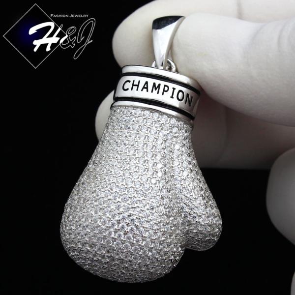 MEN 925 STERLING SILVER ICED OUT BLING CHAMPION BOXING GLOVE CHARM PENDANT*SP140