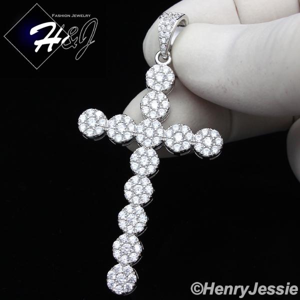 MEN 925 STERLING SILVER LAB DIAMOND ICED BLING CROSS CHARM PENDANT*SP147