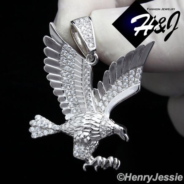 MEN 925 STERLING SILVER LAB DIAMOND ICED BLING 3D EAGLE CHARM PENDANT*SP149