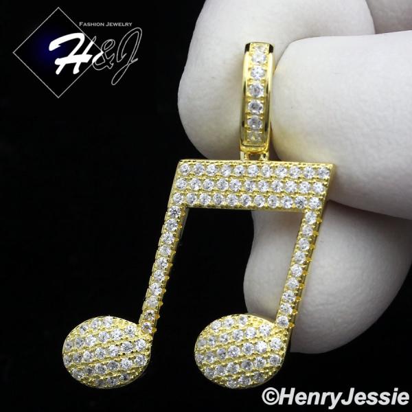 MEN WOMEN 925 STERLING SILVER LAB DIAMOND GOLD ICED MUSIC NOTE PENDANT*GP153