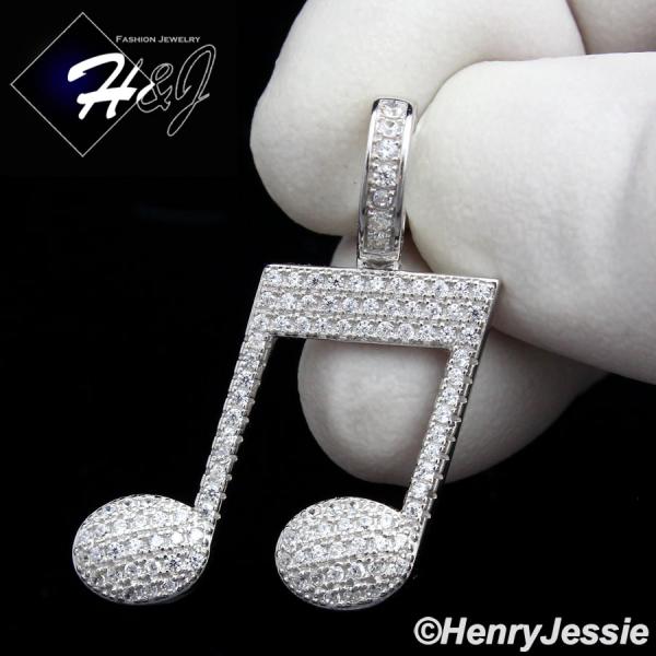MEN WOMEN 925 STERLING SILVER LAB DIAMOND ICED MUSIC NOTE CHARM PENDANT*SP153
