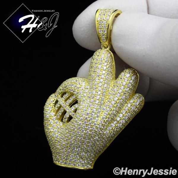 MEN 925 STERLING SILVER LAB DIAMOND ICED BASEBALL GLOVE GOLD PENDANT*GP155