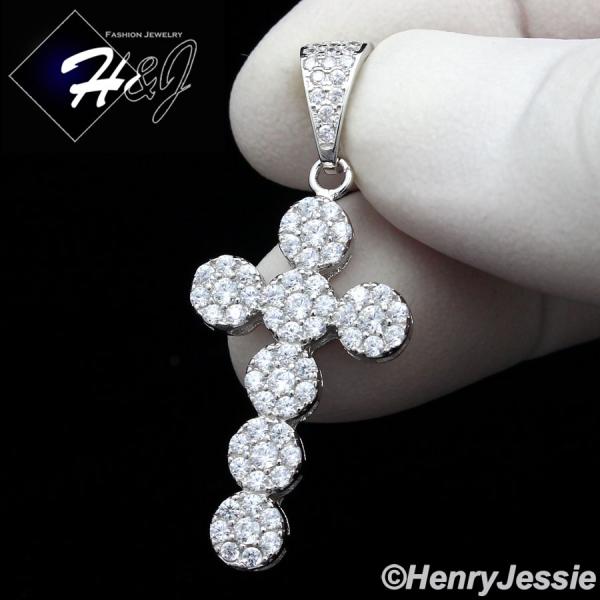 MEN WOMEN 925 STERLING SILVER LAB DIAMOND ICED BLING CROSS CHARM PENDANT*SP160