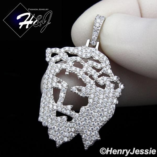 MEN 925 STERLING SILVER LAB DIAMOND ICED BLING JESUS FACE CHARM PENDANT*P163