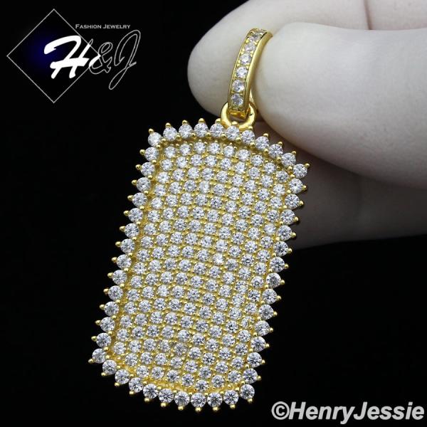 MEN 925 STERLING SILVER LAB DIAMOND ICED BLING DOG TAG HIP HOP GOLD PENDANT*G164