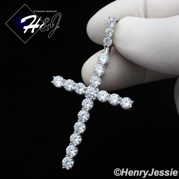MEN 925 STERLING SILVER LAB DIAMOND ICED BLING CROSS CHARM PENDANT*SP170