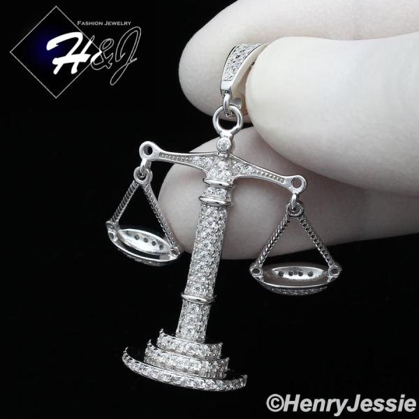 MEN 925 STERLING SILVER LAB DIAMOND ICED BLING 3D JUSTICE CHARM PENDANT*SP172