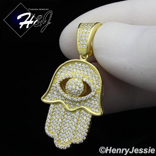 MEN 925 STERLING SILVER LAB DIAMOND ICED GOLD EVIL EYE HAMSA HAND PENDANT*GP178
