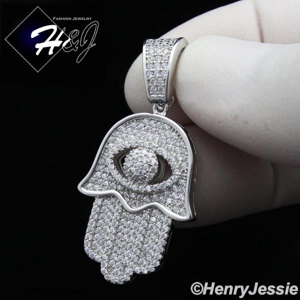 MEN WOMEN 925 STERLING SILVER LAB DIAMOND ICED EVIL EYE HAMSA HAND PENDANT*SP178