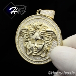 MEN 925 STERLING SILVER LAB DIAMOND ICED BLING HEAD GOLD ROUND PENDANT*GP43