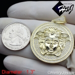 MEN 925 STERLING SILVER LAB DIAMOND ICED BLING HEAD GOLD ROUND PENDANT*GP43