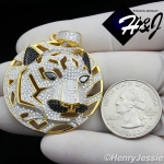 MEN 925 STERLING SILVER LAB DIAMOND GOLD/BLACK ICED BLING TIGER HEAD PENDANT*GP46