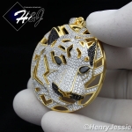 MEN 925 STERLING SILVER LAB DIAMOND GOLD/BLACK ICED BLING TIGER HEAD PENDANT*GP46