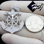 MEN 925 STERLING SILVER ICED BLING ANCHOR JESUS CROSS CHARM PENDANT*SP88