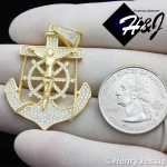 MEN 925 STERLING SILVER ICED BLING ANCHOR JESUS CROSS GOLD PENDANT*SP89