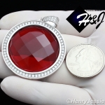 925 STERLING SILVER LAB DIAMOND ICED BLING HIP HOP BIG ROUND RUBY PENDANT*SP98