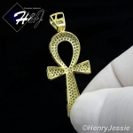 925 STERLING SILVER LAB DIAMOND ICED BLING ANKH KEY CROSS GOLD PENDANT*GP107