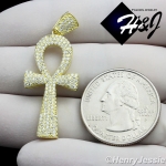 925 STERLING SILVER LAB DIAMOND ICED BLING ANKH KEY CROSS GOLD PENDANT*GP107