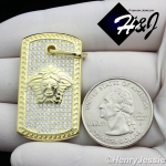 MEN 925 STERLING SILVER ICED BLING HEAD GOLD DOG TAG CHARM PENDANT*GP113