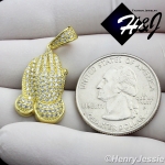 MEN WOMEN 925 STERLING SILVER ICED PRAYING HANDS GOLD CHARM PENDANT*GP114