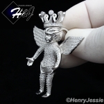 MEN 925 STERLING SILVER LAB DIAMOND ICED BLING ANGEL WING CROWN PENDANT*SP121