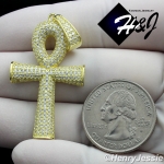 925 STERLING SILVER LAB DIAMOND ICED BLING ANKH KEY CROSS GOLD PENDANT*GP131