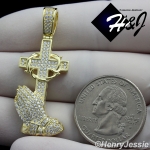 MEN WOMEN 925 STERLING SILVER ICED PRAYING HANDS CROSS GOLD PENDANT*GP134