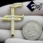 MEN 925 STERLING SILVER ICY BLING CZ 3D NAIL CROSS GOLD PLATED PENDANT*GP139