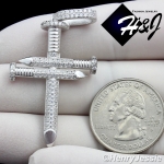 MEN SOLID 925 STERLING SILVER ICY BLING CZ 3D NAIL CROSS SILVER PENDANT*SP139